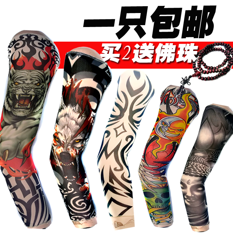 Tattoo sleeve sunscreen sleeve male lady with slit piercings green arm riding bike ice sleeves arm sleeves arm sleeves