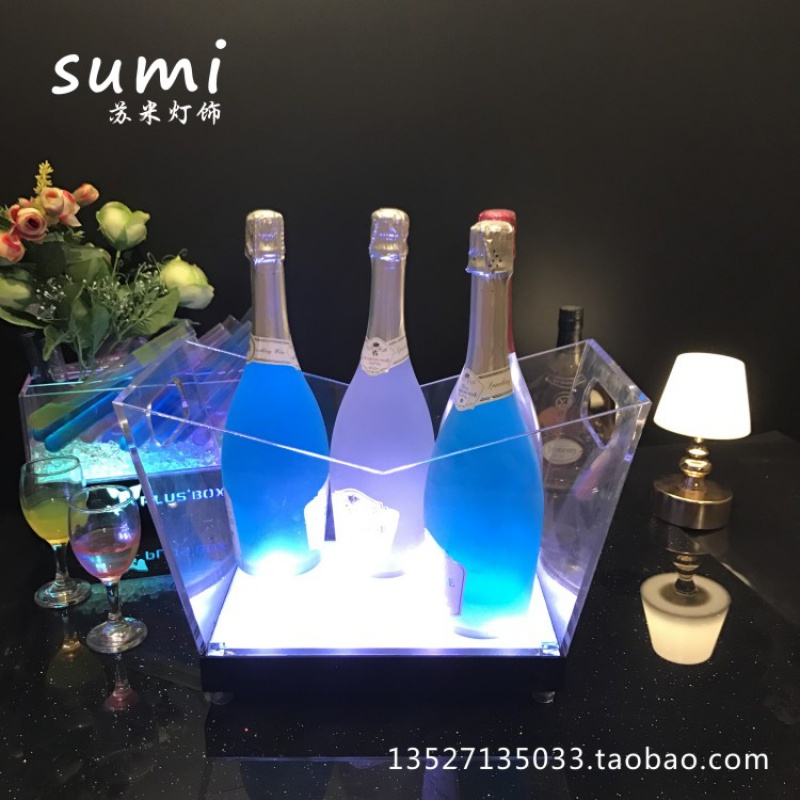 Custom LED charging bar luminous ice bucket KTV luminous beer frame Beer Barrel 6 Mounted Acrylic Champagne Barrel