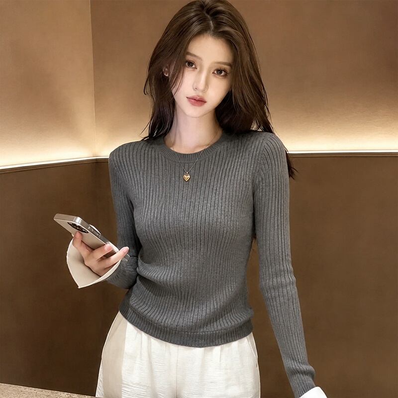 Recommended Item~ Gray Bell-Sleeve Knit Sweater for Women, Autumn Round-Neck Slim-Fit Inner Layer Base Shirt Sweater Top Recommended Item~ Gray Bell-Sleeve Knit Sweater for Women, Autumn Round-Neck Slim-Fit Inner Layer Base Shirt Sweater Top