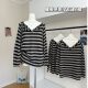 Lin Xiasha Paper-Thin Striped Lazy Style Striped Long-Sleeve T-Shirt