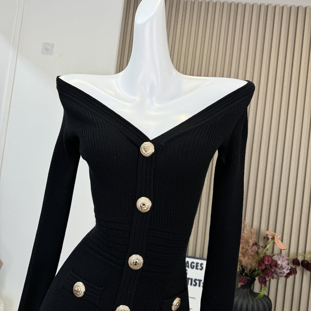 Lin Xia Xia Luxurious Xiaoba Black Knitted Dress Women's Daughter Lady Style Waist-Covering Hip Little Black Dress