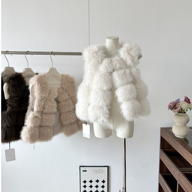 Korean Style Imitation Fox Fur Vest for Women 2025 Autumn and Winter New Style Versatile Patchwork Pu Leather Vest Jacket for Small People