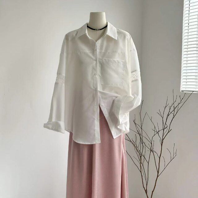 Lin Xiasha French Romantic Vibe White Loose Slimming Versatile Shirt for Spring