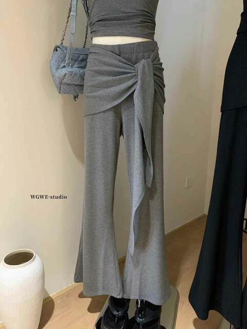 Lin Xi Xi Versatile Slim-Fit Short T-Shirt + Faux Two-Piece Tie-Up Flared Pants Super Stretchy Super Soft Yoga-Style Set