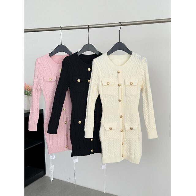 Lin Xiaxia's 2025 Autumn and Winter New Design Fashionable and Elegant Slimming Multi-Pocket Dress