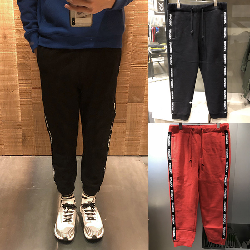 Hong Kong tide shop Fingercroxx FGXX autumn and winter men's letter edge stitching plus velvet casual pants 60370