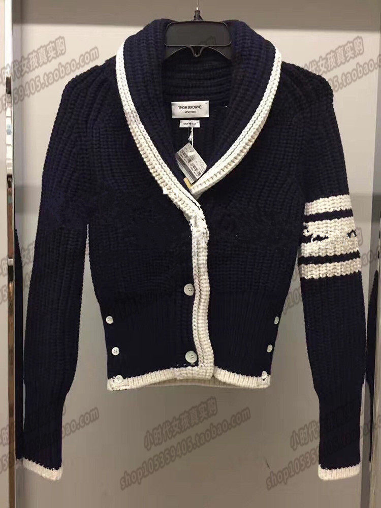 (small times France) Thom Browne18SS autumn winter tb wool cardiovert jacket thickened V-led knit cardiovert jacket