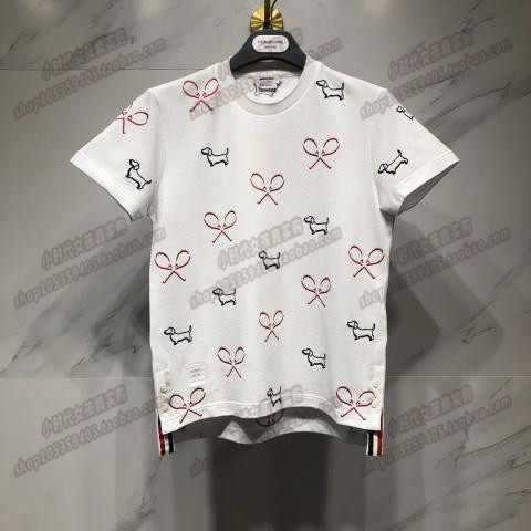 (small times France) thom browne18 spring and summer embroidery round collar short sleeve TB pattern puppy bat T-shirt
