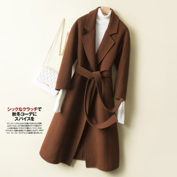 Autumn and winter high-end lace-up double-sided cashmere coat wool