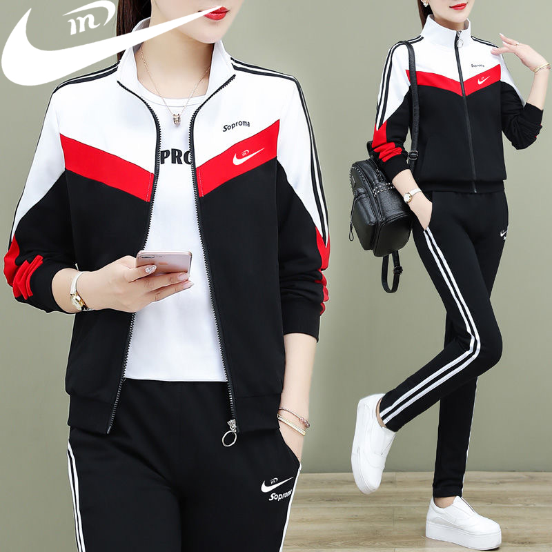 Hong Kong Casual Sportswear Suit Lady 2022 Spring Autumn Season New Korean Version Fashion Shows Slim Three Sets Group Buying Tide