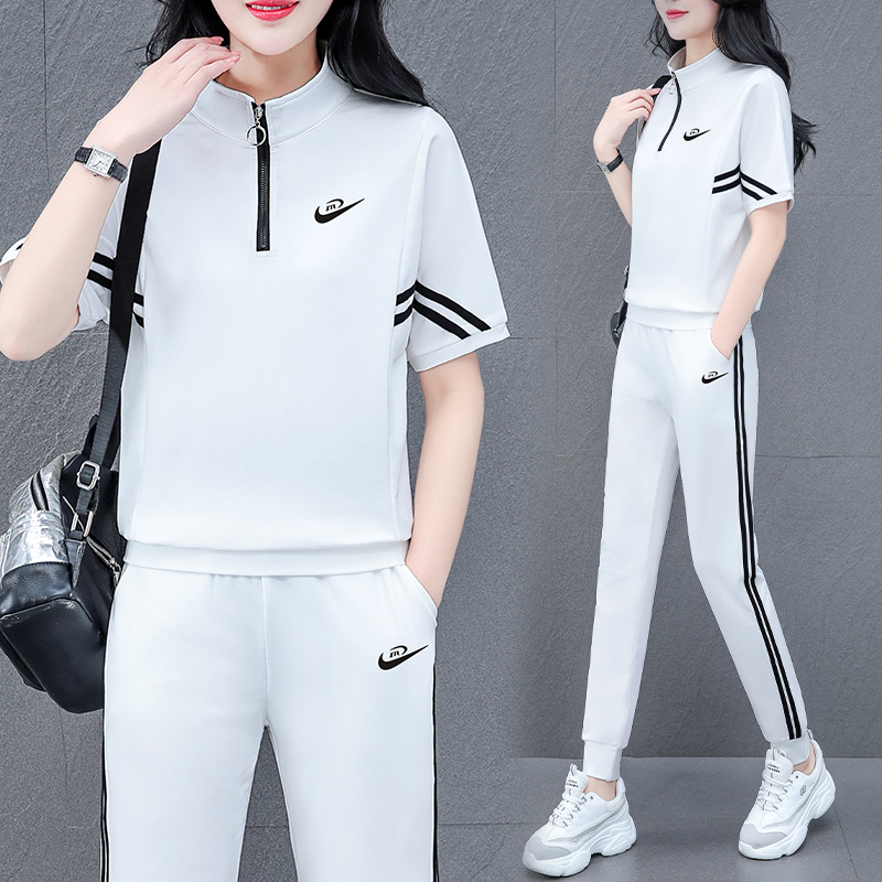 Hong Kong famous brand cotton sports suit ladies summer short-sleeved trousers new fashion casual wear two-piece set