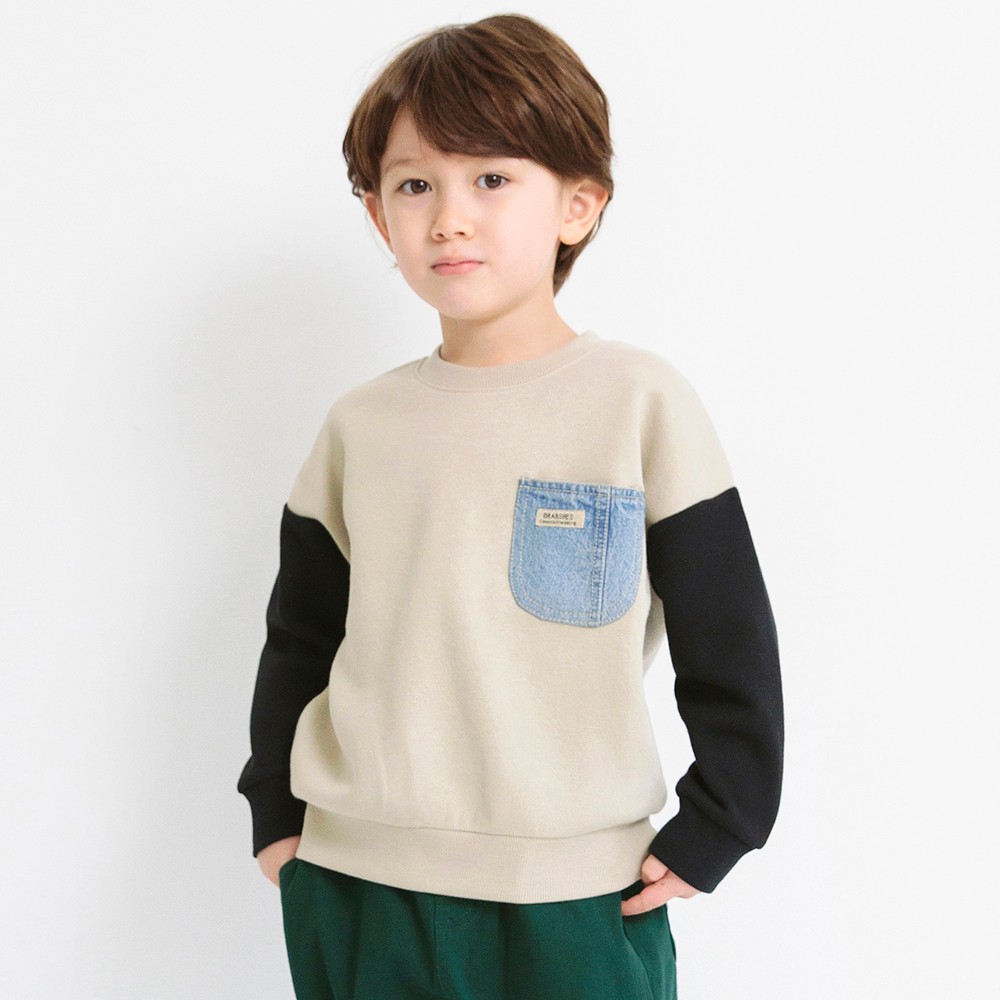 Japanese children's clothing BRAND BRANSHES game-colored denim pocket plus suede warm sweater-Taobao