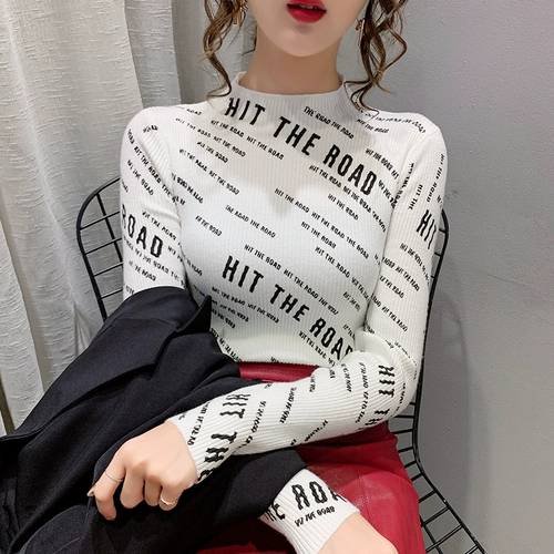 Демисезонный свитер, приятный телу эластичный трикотажный лонгслив, высокий воротник, в западном стиле, облегающий крой