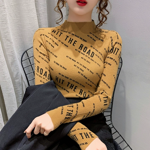 Демисезонный свитер, приятный телу эластичный трикотажный лонгслив, высокий воротник, в западном стиле, облегающий крой