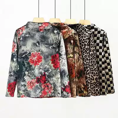 Fat plus size women's clothing 19 autumn and winter new loose fat mm Korean version of the Western style explosion plus velvet thickening bottoming shirt