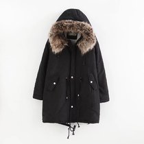 Fatty plus size womens fat MM 200kg winter new big fur collar hooded zipper long slim cotton coat