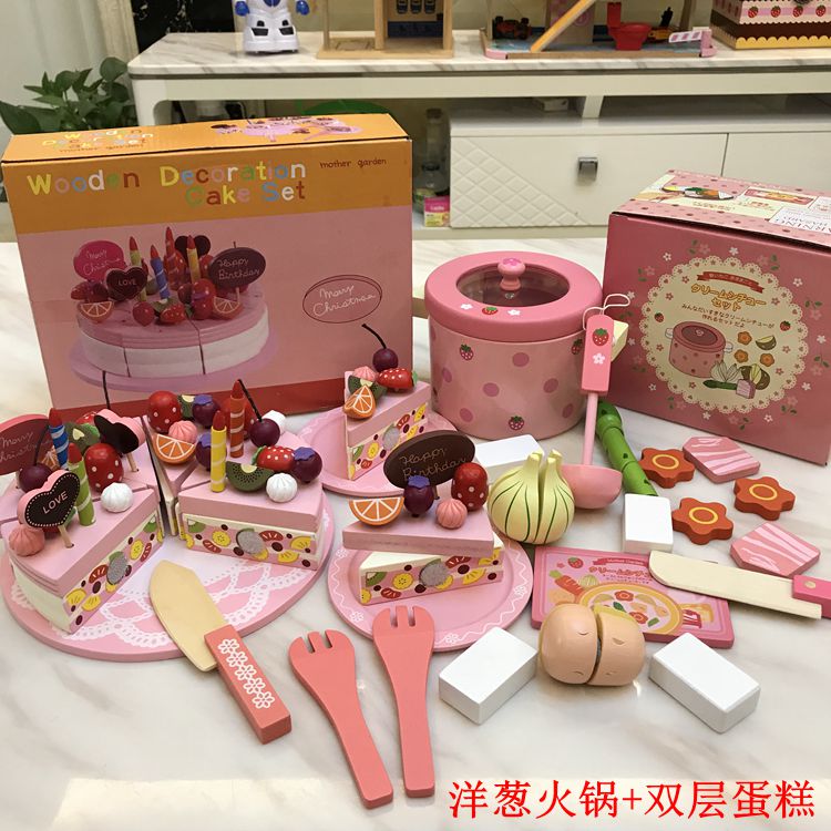 Cô gái tặng quà sinh nhật mô phỏng bộ ấm trà trẻ em chơi nhà bếp đặt buổi chiều bánh trà đồ chơi bằng gỗ búp bê bằng giấy