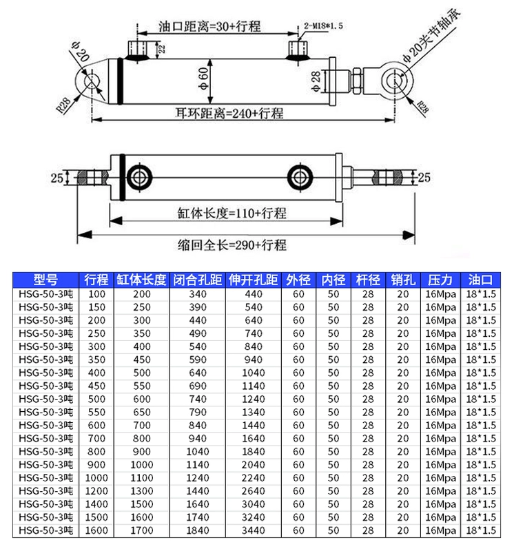 Xi lanh thủy lực 40/50/63/80 đường kính xi lanh hai chiều xi lanh thủy lực kỹ thuật xi lanh đôi bông tai nâng xi lanh tùy chỉnh kích thước xi lanh thủy lực điều khiển xi lanh thủy lực