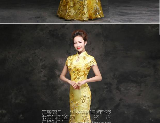 Đầm đuôi dài đính sequin sườn cải tiến trang phục catwalk sân khấu trang phục thường niên buổi tiệc tối đầm mẹ váy cho người trung niên