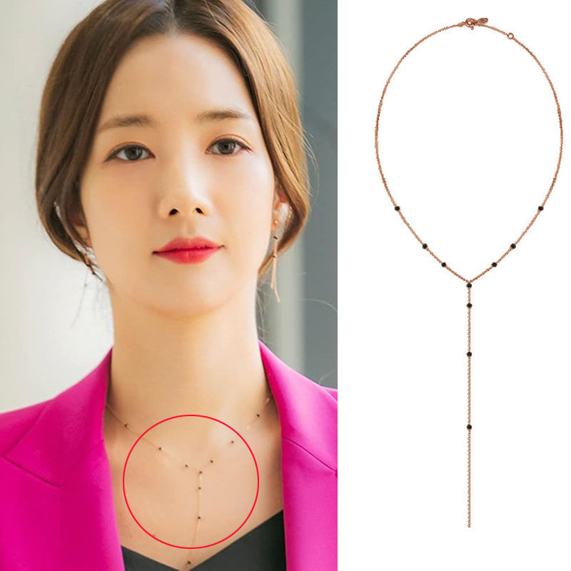 Her private life Park Min-young with necklace s925 silver 2019 Korean net red Super Fairy Y-shaped black diamond collarbone necklace