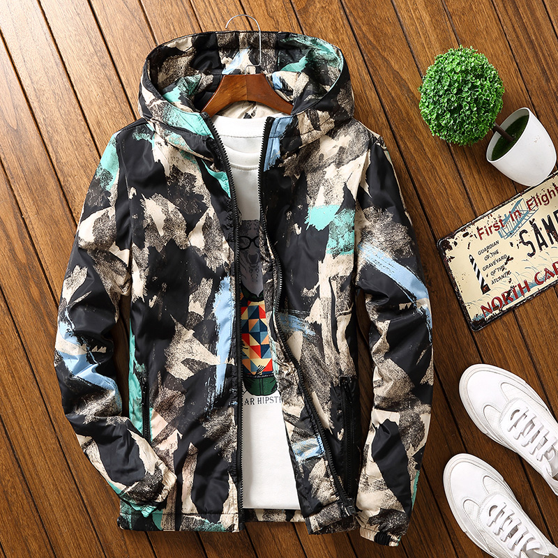 Áo khoác cotton nam XL giản dị nhẹ mùa đông ngụy trang áo khoác cotton xu hướng áo béo mùa đông béo áo khoác uniqlo