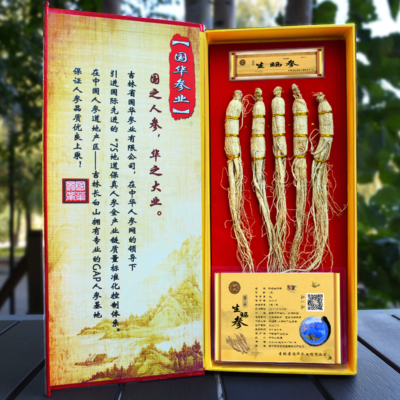 Changbai Mountain Ginseng Dried Gift Box White Three Whole Xushen Sun-drying and Pruning Northeast Wild Ginseng Soup Jilin Specialty Nourishing