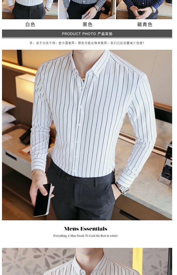 Mùa đông sọc dọc cộng với áo nhung nam tay dài Hàn Quốc Slim cotton trẻ trung áo đệm xu hướng quần áo ấm sơ mi nam cao cấp