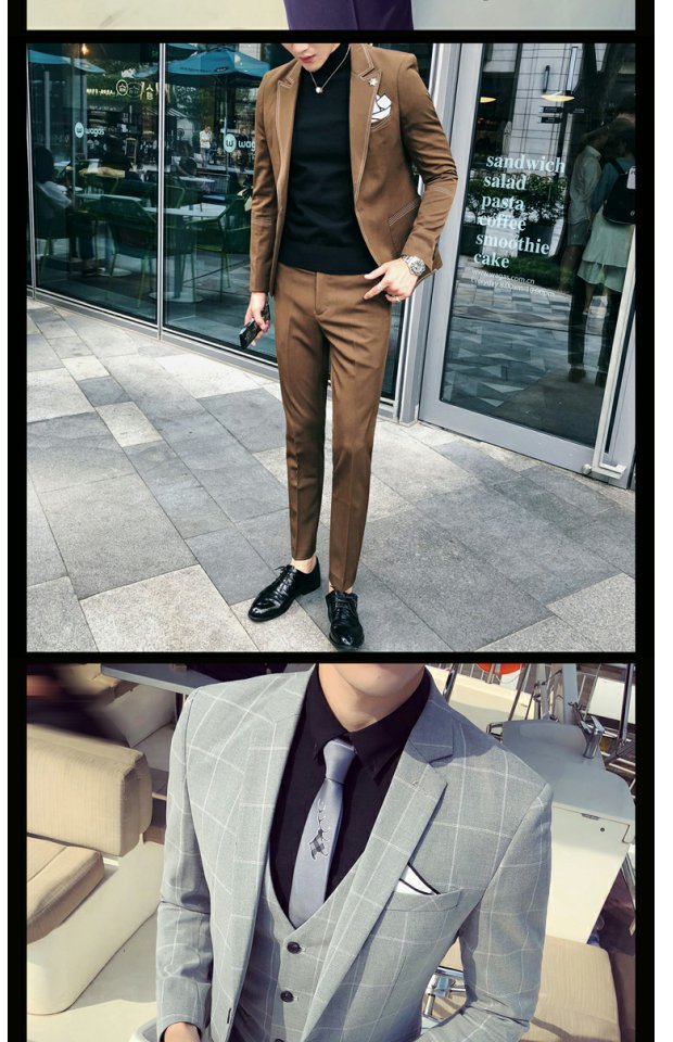 Bộ đồ vest nam thanh lịch giản dị phiên bản Hàn Quốc của xu hướng kinh doanh đẹp trai Xiaoxi Slim body set hai bộ váy cưới áo vest nam cao cấp