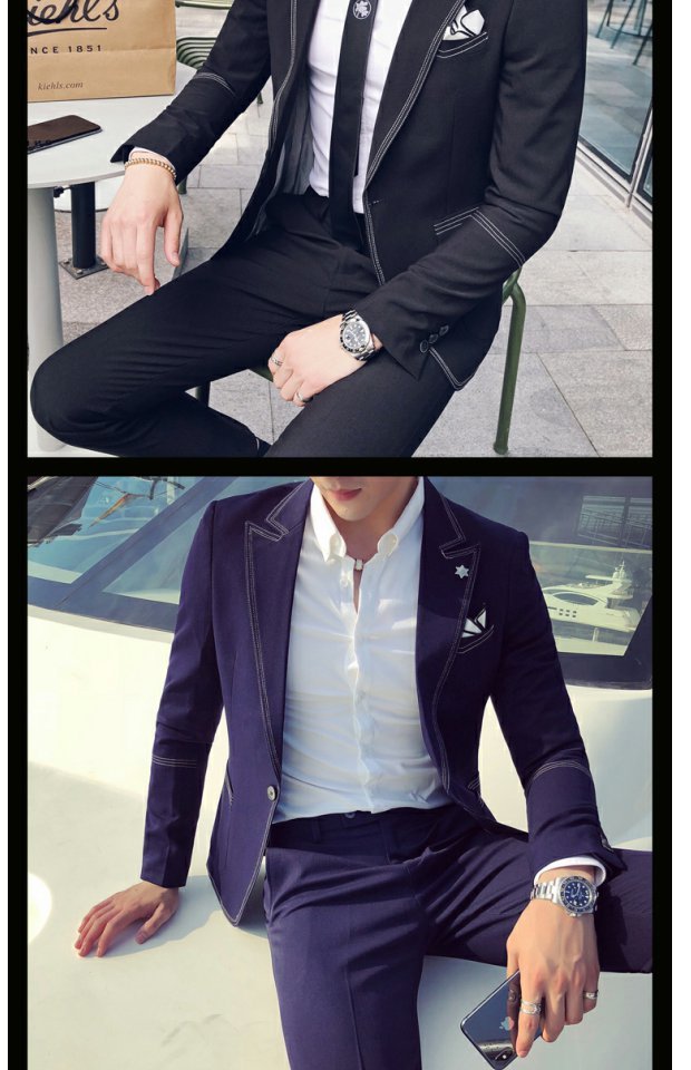 Bộ đồ vest nam thanh lịch giản dị phiên bản Hàn Quốc của xu hướng kinh doanh đẹp trai Xiaoxi Slim body set hai bộ váy cưới áo vest nam cao cấp
