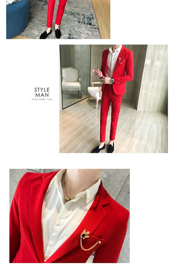 Bộ đồ nhỏ nam tự tu luyện phiên bản Hàn Quốc của chàng thanh niên đẹp trai mảnh mai phù hợp với bộ đồ nam nam tạo mẫu tóc hai mảnh quần tây nam đẹp