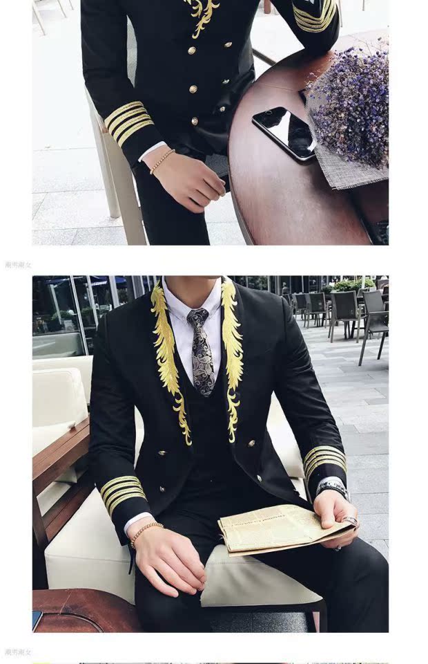Hộp đêm thêu hoa cá tính phù hợp với nam phù hợp Kiểu tóc mỏng xu hướng phù hợp với nhỏ phù hợp với ba mảnh trang phục chủ bộ vest nam