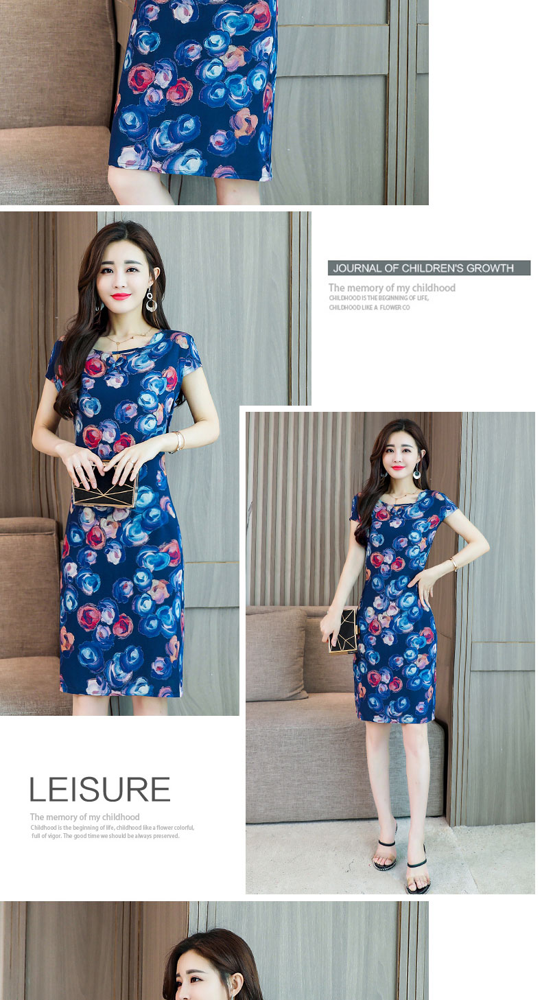 2018 mới phụ nữ trung niên của mùa hè ăn mặc mẹ ăn mặc ngắn tay kích thước lớn cotton dài silk in váy áo thun nữ tuổi 40