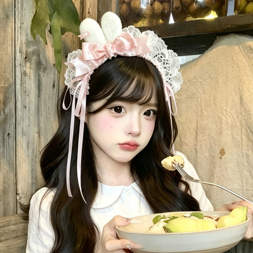 Sweet pink bow bunny ear headband, cute handmade Lolita headband, cosplay maid outfit hair accessory