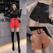 Quần da nữ 2018 mới ngắn ngắn mùa thu Phiên bản Hàn Quốc cao eo mặc rộng chân pu quần short da ủng quần mùa thu đông