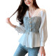 Chiffon shirt women's autumn 2021 new style women's waist top mid-length temperament shirt ruffled shirt