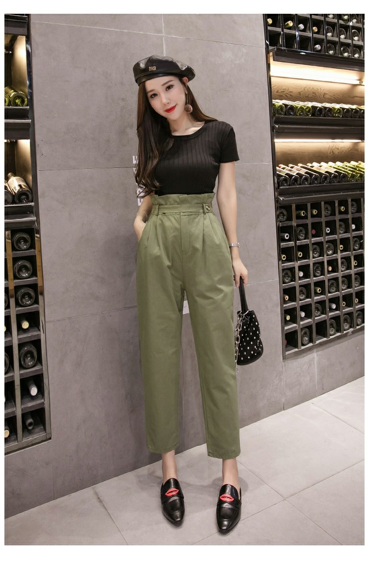 Mùa thu 2018 mới kiểu quần Hong Kong quần rộng harem chín điểm quần hoa eo cao quần âu quần yếm nữ quần thụng nữ