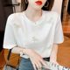 Fashionable white short-sleeved T-shirt women's summer 2023 new Korean version of heavy industry beading loose and thin round neck top