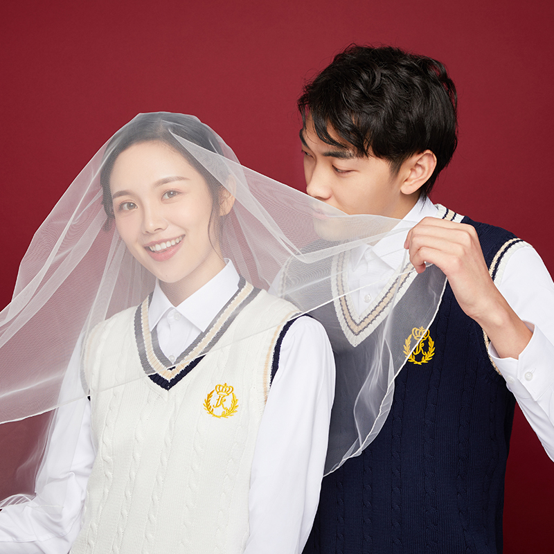 Wedding Registration Photo Couple Outfit, College Style Knitted Vest Sweater, Id Photo, Marriage Registration Clothing, Does Not Include Shirt