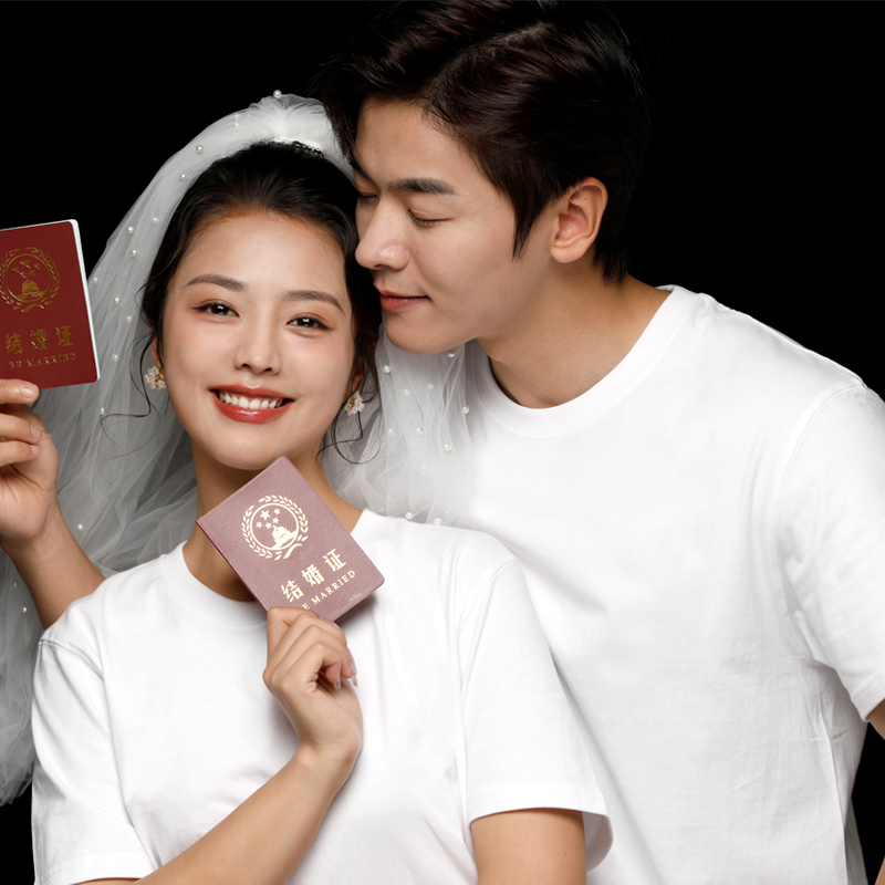 Couple's Summer Outfit Pure White Short-Sleeved T-Shirt Pure Cotton Unisex Regular Shoulder Wedding Photo Registration Photo Shirt Clothing
