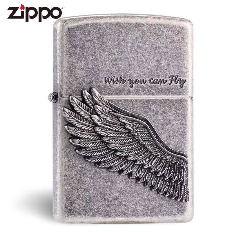Zlppo lighter original ancient silver black ice flying higher wings kerosene windproof custom men's gift