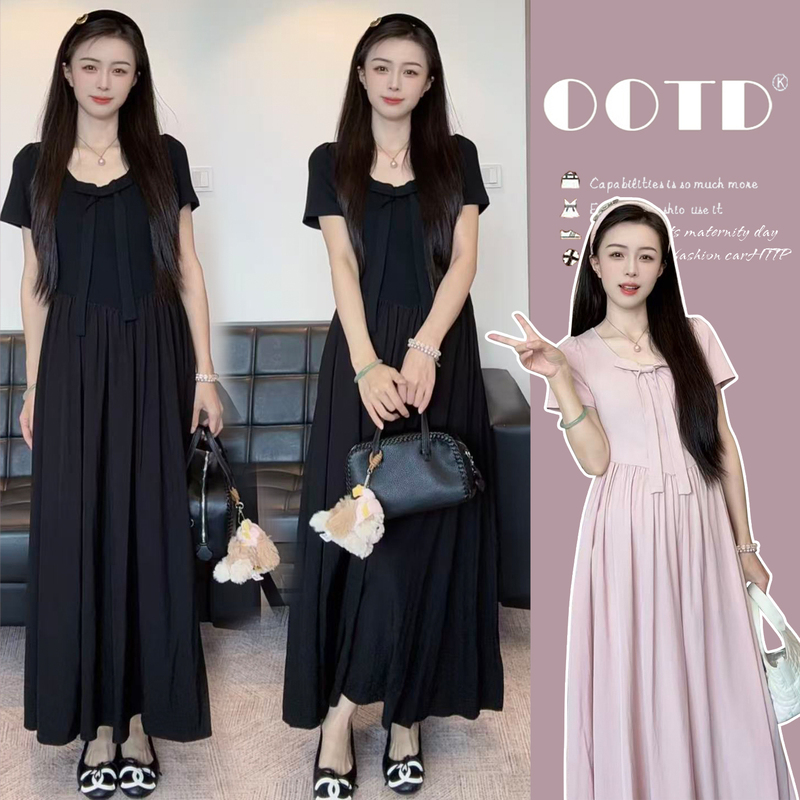 Maternity Dress Summer 2026 New Korean Style Slimming Design Bow Long Waist-Cinching Pregnancy Dress Summer Maternity Dress Summer 2026 New Korean Style Slimming Design Bow Long Waist-Cinching Pregnancy Dress Summer