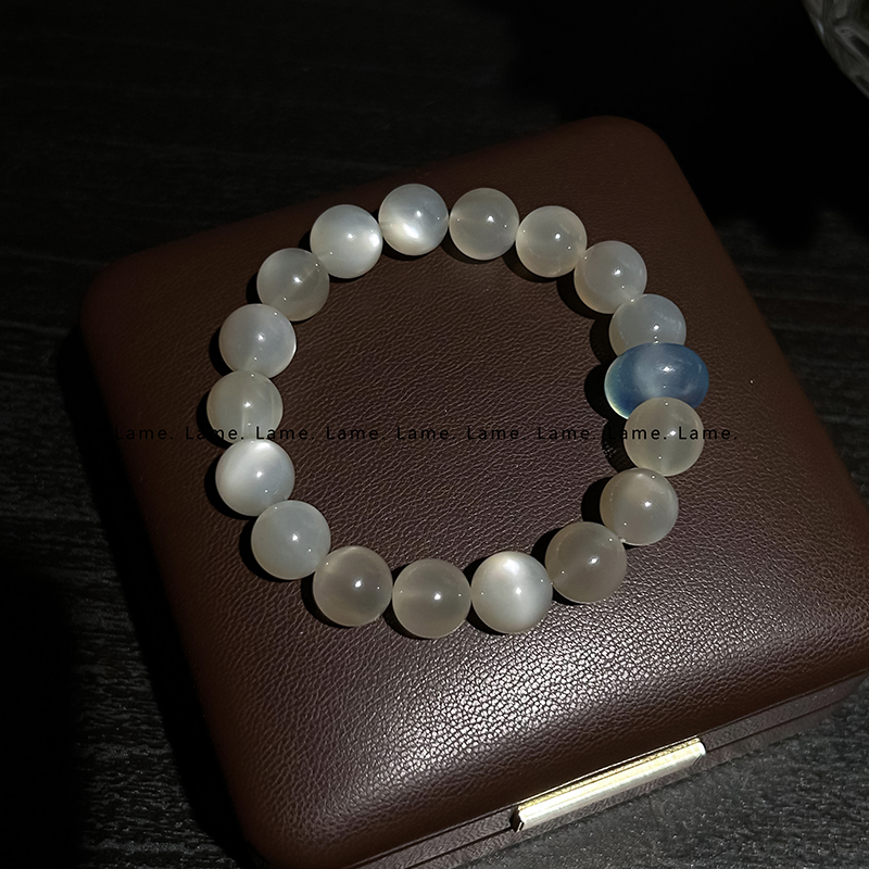 Original Design Natural White Moonstone Crystal Bracelet for Women with Aquamarine Transfer Beads, a Gift for Best Friend or Girlfriend on Her Birthday