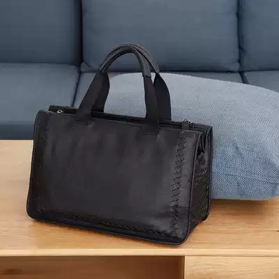 Woven sheepskin men's Hand bag business leather men's bag soft leather casual briefcase bag shoulder tide large capacity