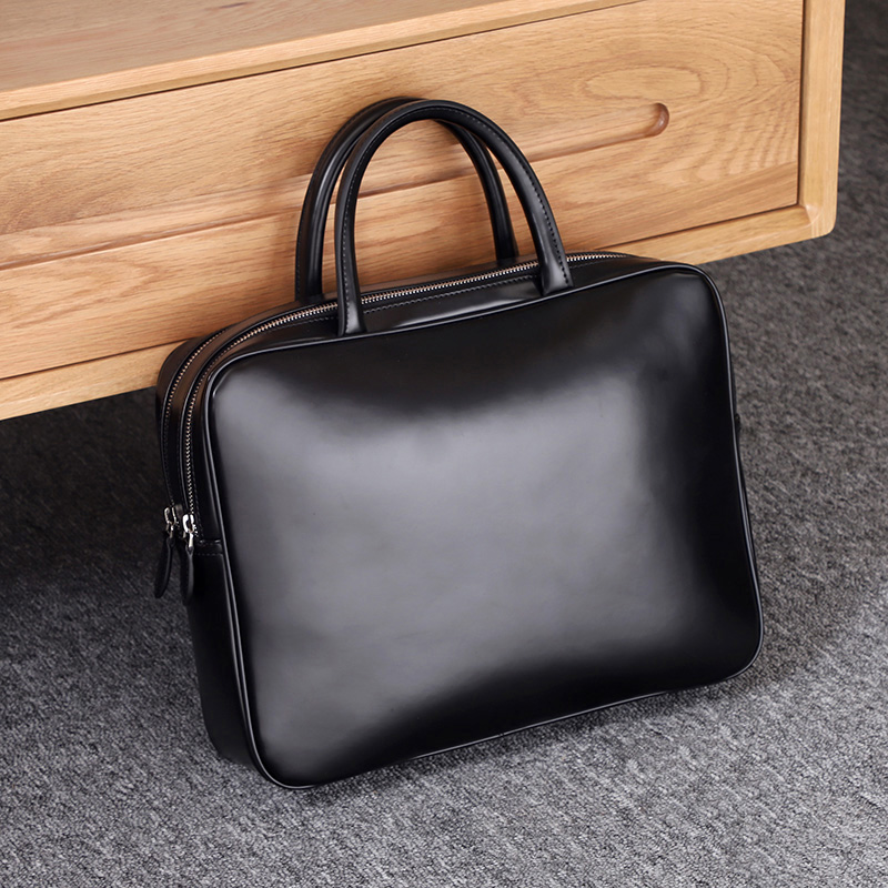 Brief Japanese men's men's cross section of men's bag inclined satchel with double pull-chain business large capacity briefcase genuine leather computer bag