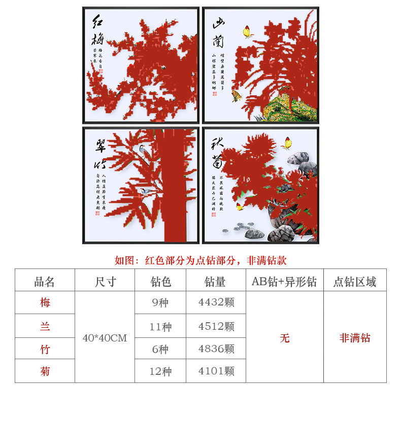 2019 mới kim cương sơn hình Merlin, tre và hoa cúc Bốn quý ông gạch Stitch thêu 2018 cho thấy một miếng nhỏ nhẹ - Công cụ & phụ kiện Cross-stitch tranh thêu chữ thập khổ lớn
