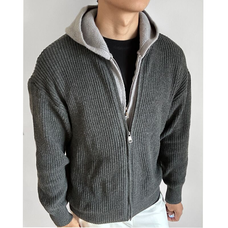 Ldnf Xmhx 25Aw Fake Two-Piece Cardigan Hooded Sweater for Men and Women, Faux Deer Fur Retro Lazy Style Knitwear