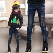 Quần jeans bé gái cộng với quần nhung nữ dày lên trong quần lửng cho bé trai 2018 mới giản dị chân thu đông