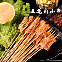 Pork skewers skewers in Xiangxi xiangjijia barbecue ingredients iron plate small meat skewers pork pork fried 100 skewers bag