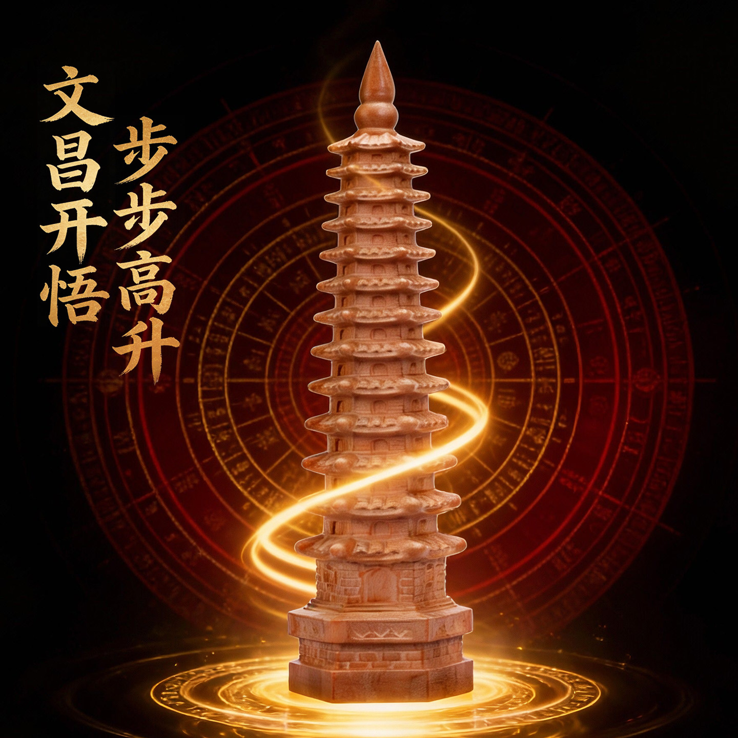 桃木文昌塔擺件 辦公室書房木製層塔學生書桌擺飾