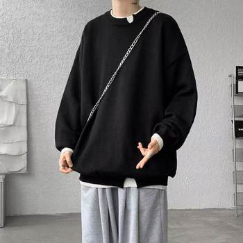 New autumn and winter fake two-piece high-end design, versatile couple style sweater, trendy sweater, loose casual round neck New autumn and winter fake two-piece high-end design, versatile couple style sweater, trendy sweater, loose casual round neck